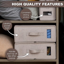 Parts South Bed Sheet Organizer - Linen Set Storage - Bedding Storage for King, Queen, Twin Sheet sets - Foldable Sheet Set Organizer - Duvet cover Storage (2 Pack Tan)