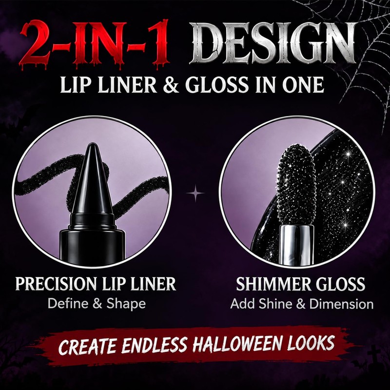 2-in-1 Black Liquid Lipstick & Lip Liner Pencil Kit for