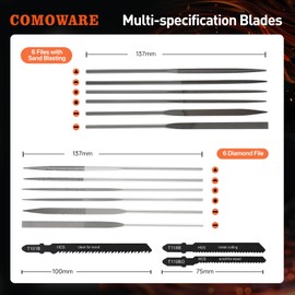 COMOWARE File & Handsaw Set, 3 Saw Blades & 12 Diamond/Needle Files, Quick Change Mechanism Metal Flies Tool Portable Case for Woodworking DIY Model Crafting Plastic Cutting Tools