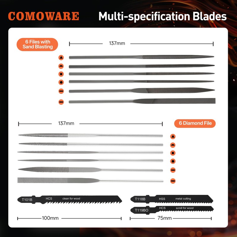 COMOWARE File & Handsaw Set, 3 Saw Blades & 12