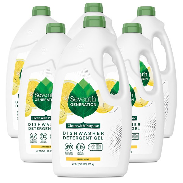Seventh Generation Dishwasher Detergent Gel Liquid Soap Lemon Scent Dish Detergent 42 oz, Pack of 6