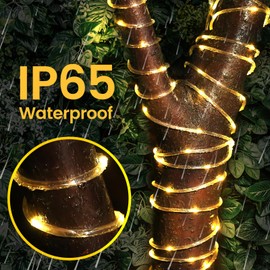 ZhenQiu Solar Rope Lights, 66ft 200LED Solar Powered Outdoor String Lights, Waterproof 8 Modes Flexible Clear Tube Fairy Lights for Outside, Garden, Steps, Pool, Backyard, Tree, Deck Decor