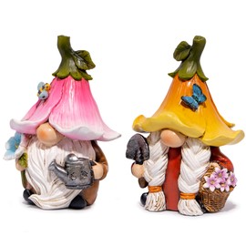 Hodao 2PCS Flowers Gnomes Decoration Summer Bumble Bee Elf Figurines Gifts for Home Spring Lively Garden Decor for Outdoor, Mom, Mother (Pink-Yellow)