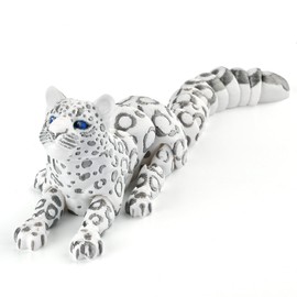 3D Printed Animal, 8" Articulated Snow Leopard, 3D Printed Toys, Figurine Desk Toy, Realistic Jointed Creature for Stress Relief & Office Decor, Unique Gift for Animal Lovers (Snow Leopard Toy)