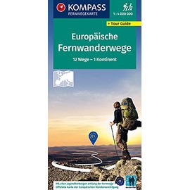 KOMPASS Fernwegekarte Fernwanderwege Europa, Long-Distance-Paths Europe 1:4 Mio.: 12 Wege - 1 Kontinent, mit Tour Guide