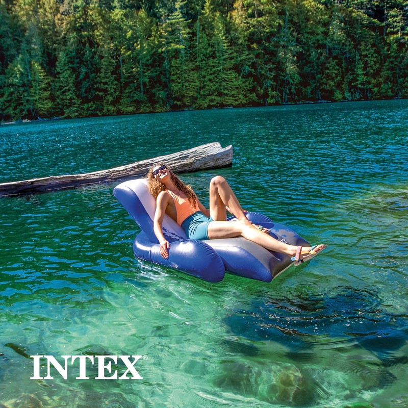 Intex Inflatable Lounge Pool Recliner Lounger Chair with Cup Holders
