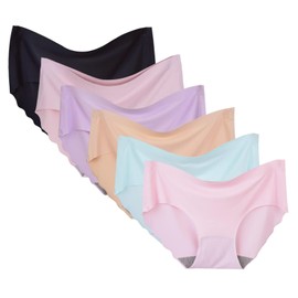 Buankoxy 6 Pack Women's Invisible Seamless Mid-Rise Panties No Show Laser Cut Hipster Briefs Underwear(9,Multi Colors)
