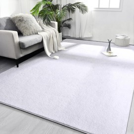 FlyDOIT Area Rugs for Bedroom Living Room, 6x9 White Super Soft Comfy Thickened Memory-Foam Indoor Carpets, Modern Aesthetic Minimalist Carpet for Boys Girls Adults Apartment Nursery Home Décor