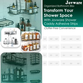 Jovware Upgraded Adhesive Hooks for Wall Mount, Self-Adhesive Corner Shelf Shower Caddy, Waterproof Bathroom & Kitchen, Wire Hook 12 Pack