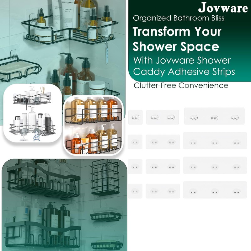 Jovware Upgraded Adhesive Hooks for Wall Mount, Self-Adhesive Corner Shelf