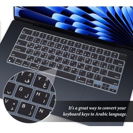 Arabic Keyboard Cover Skin for Apple 2026 2025 2024 2023 2022 MacBook Air Laptop with M5 M4 M3 M2 chip 15.3 inch A3448 A3241 A3114 A2941/MacBook Air 13.6 inch A3449 A2681 A3113 A3240 Protector-Black