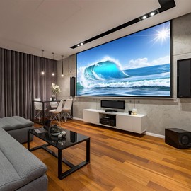 Core Innovations Home Theater Bundle with Projector, 120" Screen, and Two Mini Bluetooth Wireless Bone Conduction Instant Speakers, White