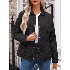 Dokotoo Womens Cropped Fashion Oversized Quilted Jackets for Women 2024 Trendy Puffer Jacket Padded Long Sleeve Button Down Warm Winter Coats with Pockets Black XX-Large