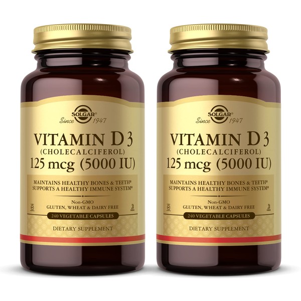Solgar Vitamin D3 (Cholecalciferol) 125 mcg (5000 IU), 240 Vegetable