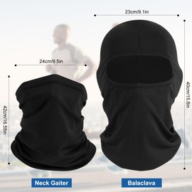 SUXEOTS Ski Mask, Balaclava & Neck Gaiter Face Mask for Men and Women, Face Cover for Cycling, Hiking, Traveling (2 Balaclava) Black
