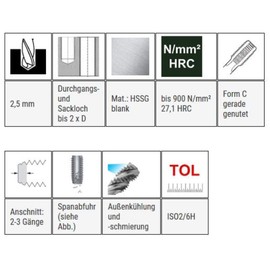 BAER Hand Tap Set HSSG Hand Tap 3-Piece Set M 3 x 0.5 - Tap Set M3 - Tap M3 - Thread Cutting - Thread Cutting - Tap Set