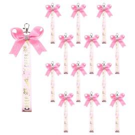 Nwvuop 16 Pack Cheer Bow Keychain Bulk, Glitter Cheerleader Key Ring Cheer Gifts(Pink)