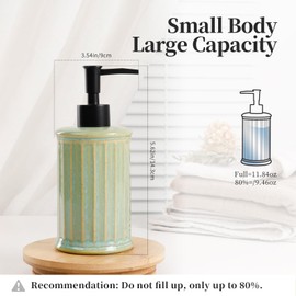 Soap Dispenser, Ceramic Liquid Dish Soap Dispenser 11.84OZ, Hand Soap Dispenser for Kitchen Bathroom, Refillable Shower Soap Dispenser, Light Green, ANTIS'S HOME