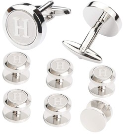 Dannyshi Mens Cufflinks and Studs Tuxedo Shirts Business Wedding Initials Alphabet A-Z Gift Set (H)