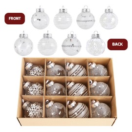 Sweelov 12Pcs Christmas Ball Ornaments Set, Christmas Tree Balls Clear Plastic Breakproof for Xmas Christmas Tree, Christmas Tree Balls Hanging Decorations, Ø6 cm (White/Clear)