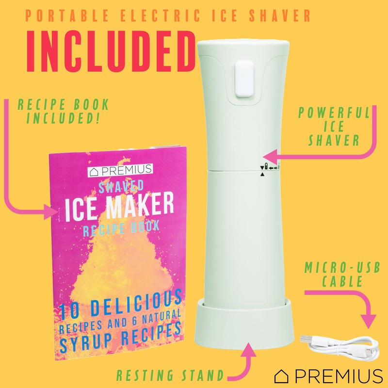 Cordless Shaved Ice Maker by PREMIUS – Lightweight, Rechargeable, Bonus