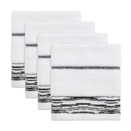 Nicole Miller - Washcloths, Soft & Absorbent Cotton Towels, Dorm Room Essentials, Set of 4 (Sydney Collection, White/Black)