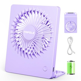 TriPole Mini Portable Desk Fan Rechargeable Ultra Quiet Small Fan 4.5 Inch Personal Travel Fan with 180° Tilt Folding and 3 Speeds Adjustable for Office Desktop Bedroom (Purple)