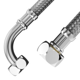 VARIOSAN Reinforced hose for washing machine and dishwasher 17741, 2.50 m, 3/4 inch nut x 3/4 inch nut with 90° bend, stainless steel sheath, DVGW certified, drinking water