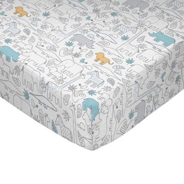 Lolli Living 4-Piece Cotton Baby Crib Bedding Set with Safari Animals Pattern. Complete Set with Comforter, 2 Fitted Sheets, and Bed Skirt.