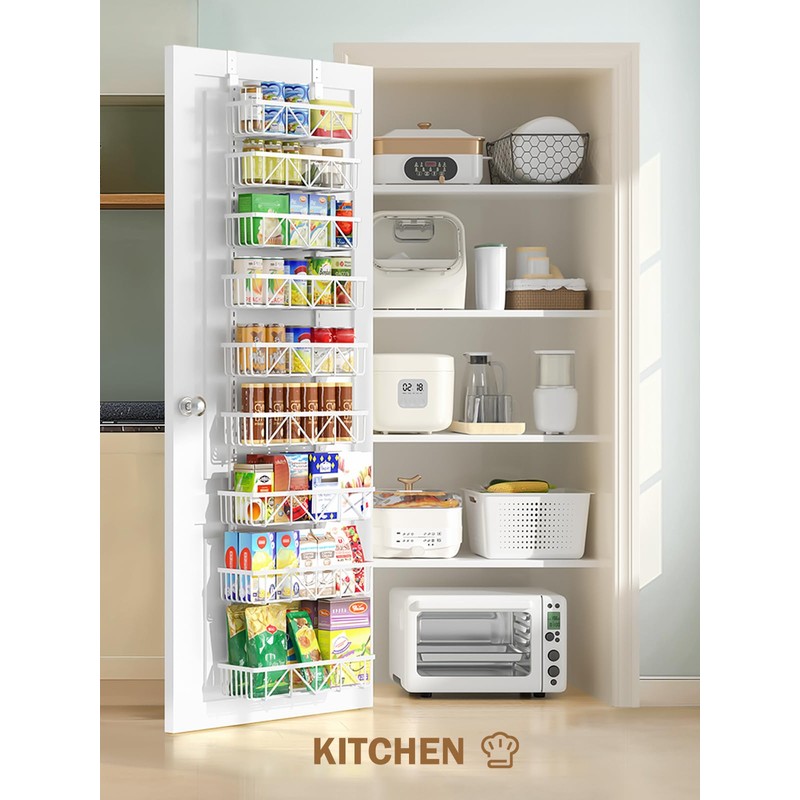 Delamu Adjustable Over the Door Pantry Organizer, 9-Tier Metal Pantry