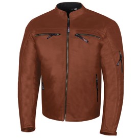 Men's REVOLT Premium Buffalo Natural Leather Motorcycle Jacket - CE Armor, Vented, Removable Liner, Concealed Carry Pockets - Cruiser Retro Touring Biker Jacket Tan XL
