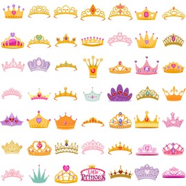 Crown Stickers, 50 Pcs Yellow Pink Princess Crown Stickers for Laptop Water Bottles Skateboard Scrapbooking Phone Cup Bike, Waterproof Vinyl Aesthetic Girls Decals Stickers for Kids Teens