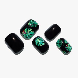 GLAMERMAID Press on Nails Extra Short Squoval, Fall Green Leaf Glue on Nail, 24Pcs Glossy Round Reusable UV Finish Fake Nails Acrylic False Nail Manicure Kits for Women