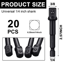 Mudder 20 Pieces 3/8 Inch Impact Adapter Square Socket Bit Adapter Hex Impact Socket for Drills Extension Accessory Driver Bits for Automotive DIY-1/4 Hex Shank(Black)