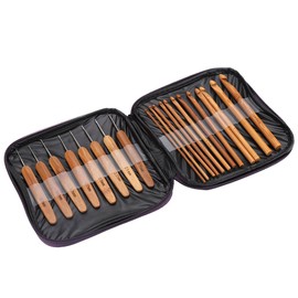 Bamboo Crochet Hooks Set with Case Ergonomic Crochet Hooks Bamboo Handle Handmade Knitting Needles Weaving Yarn Craft DIY Sewing Tools