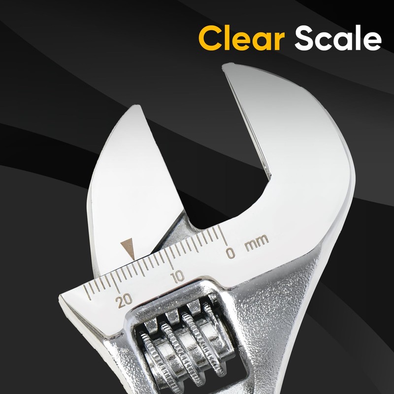 deli 8" Adjustable Wrench Heavy-Duty Chrome - Anti-Slip Grip, Smooth-Jaw,