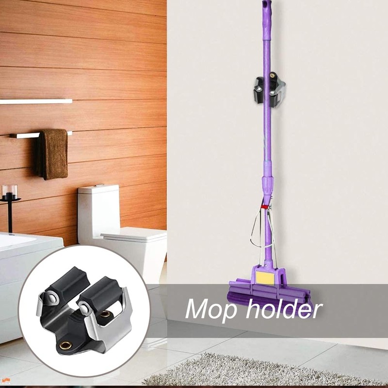 JIANGCHA 4 Pieces Mop Wall Mounted Clips Mop Broom Holder