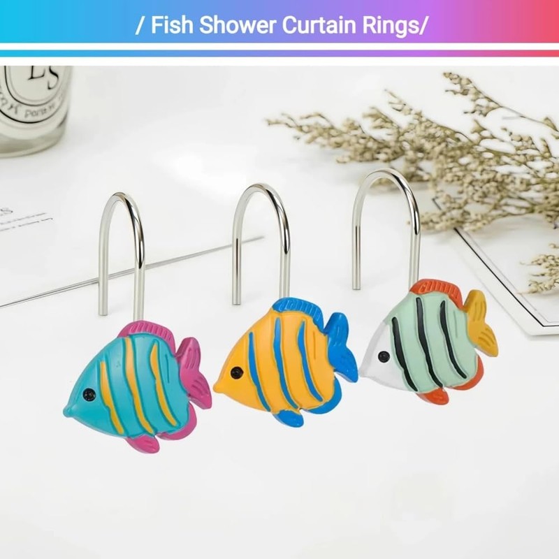 Fish-Shaped Shower Curtain Hooks 12-Pack, Underwater-Themed Bathroom Decor