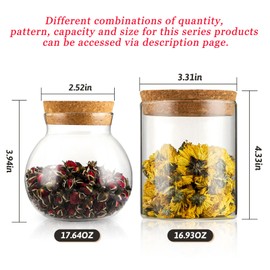 WHJY 4 Pack Rustic/Vintage Glass Jar Set - 16oz Airtight Cylindrical Jars with Cork Lids for Sugar, Coffee Bean, Nuts, Candy & More