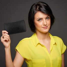 ekavale Women's Leather Wallet with RFID Protection 25 Compartments Women's Wallet Long (Black)
