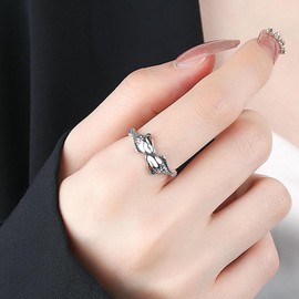 Zeshimb Cute Fish Ring Small Lucky Koi Ring Adjustable Open Wrap Pisces Ring Lovely Double Fish Index Finger Ring Vintage Brocade Fish Statement Ring Ocean Jewelry for Women