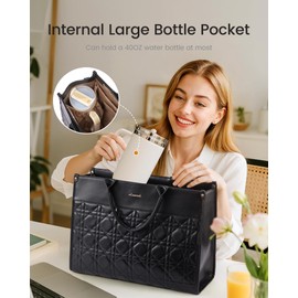 LOVEVOOK Laptop Tote Bag for Women with Large Cup Holder, 15.6 Inch PU Leather Work Bag Teacher Tote Bag, Waterproof Bag for School with Zipper, Computer Messenger Bags Business Office