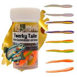 Zite Fishing Twerky Tailer Trout Bait Rubber 3-in-1 Rubber Bait Trout Made in Germany Phthalate Free Garlic & Cheese Aroma Trout Fishing Bait & Spoons Alternative (Shiny Mix Cheese)