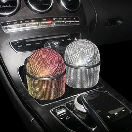 iSpchen Car Rubbish Bin, Bling Rhinestone Rubbish Bin, Mini Table Bin with Lid, Shiny Crystal Car Drink Holder, Waste Bin Organiser, Portable Waste Bin for Car, Office, Home