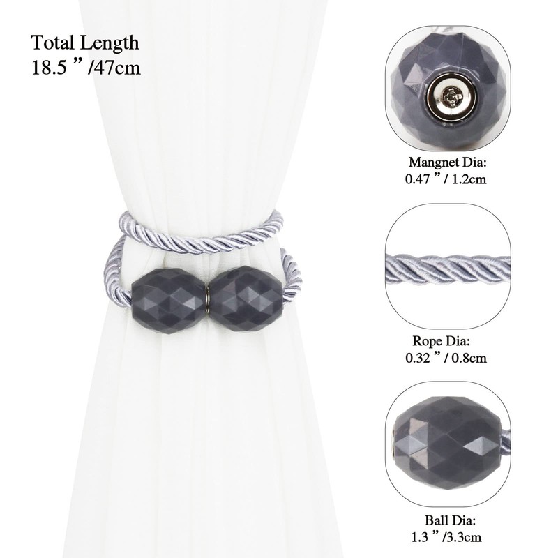 Porlau Strong Magnetic Curtain Tiebacks Grey 6 Pack Decorative Tie