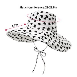 Women’s Sun Hat with Heart Pattern – Wide Brim Fisherman Hat with Chin Strap – Cute Style Beach Summer Vacation White