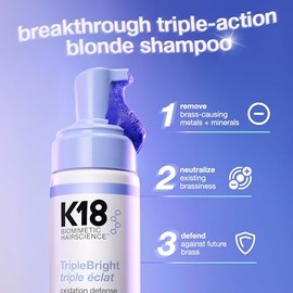 K18 TripleBright Oxidation Defense Purple Shampoo - Non-Staining Blonde Shampoo Removes + Helps Prevent Brass for Brighter, Longer-Lasting Blonde - For All Highlighted + Lifted Hair Tones (4.2 Fl oz)