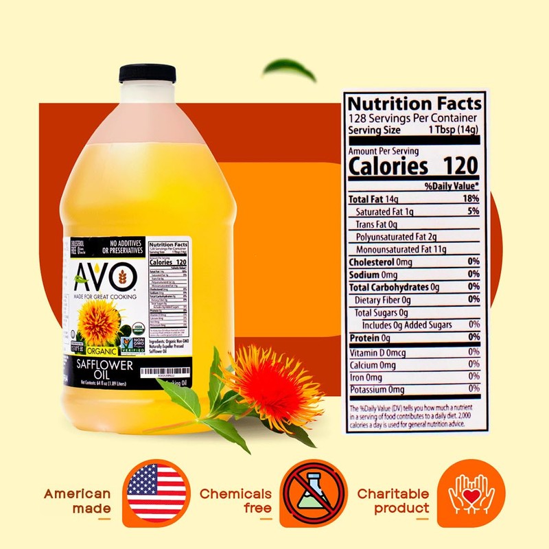 AVO ORGANIC High Oleic SAFFLOWER Oil Frying, Baking, Non-stick Sautéing,