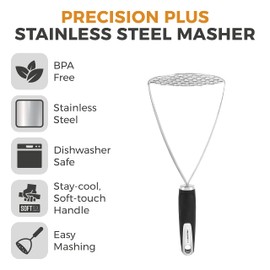 Tower T832191 Precision Plus Masher with Softtex Handle and Hanging Loop, BPA Free, Stainless Steel