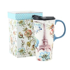 CEDAR HOME - Taza de viaje de cerámica, 473 ml, apta para lavaplatos con tapa sellada, Paris, 502 ml, 1